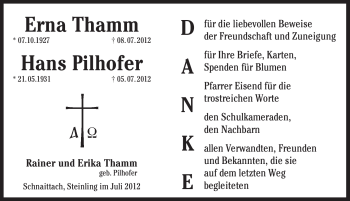 Traueranzeige von Erna Thamm von Pegnitz-Zeitung